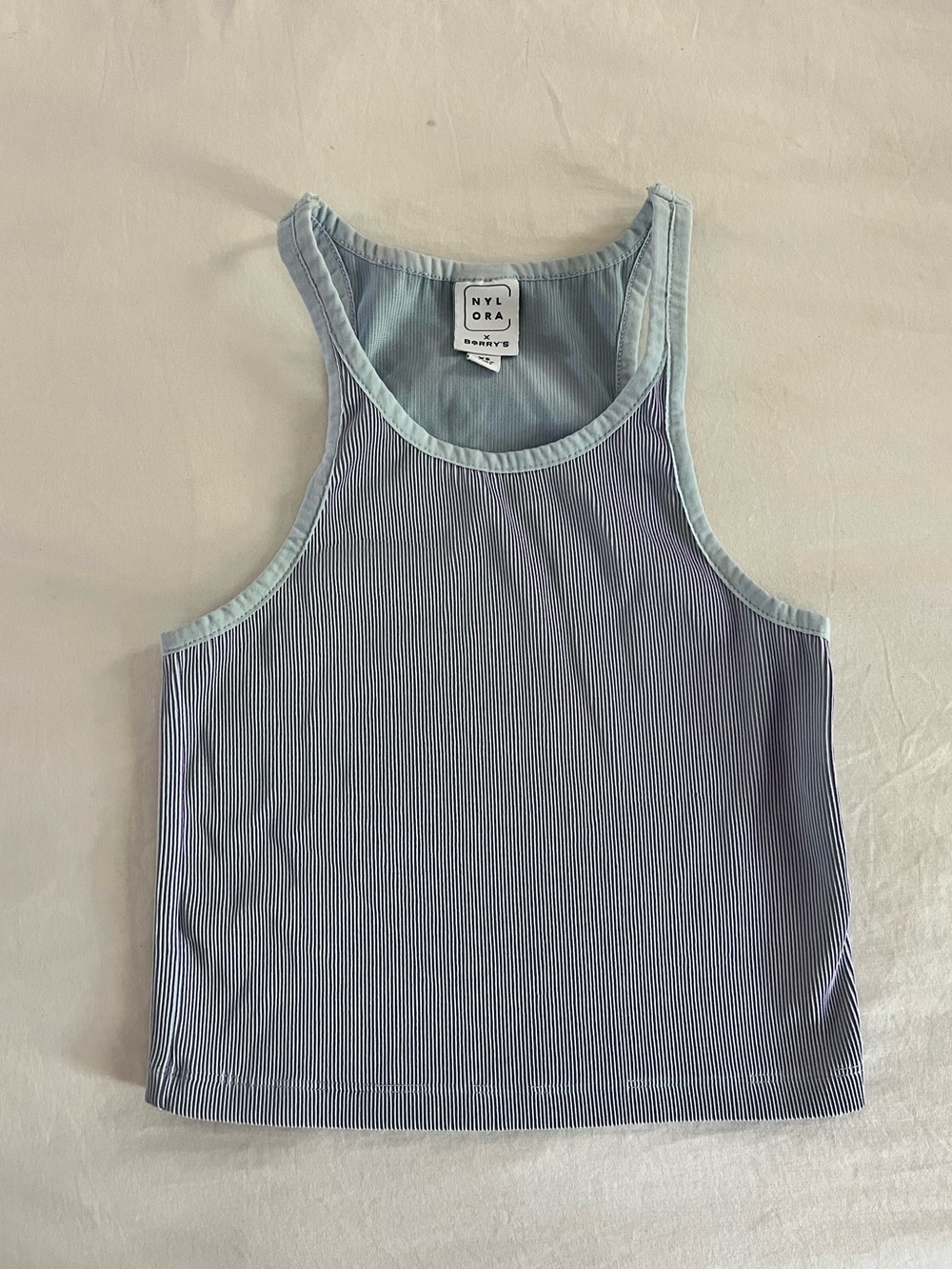 NYLORA Blue Striped Ribbed Tank Top, XS